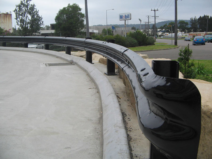 Steel handrail along an elevated walkway