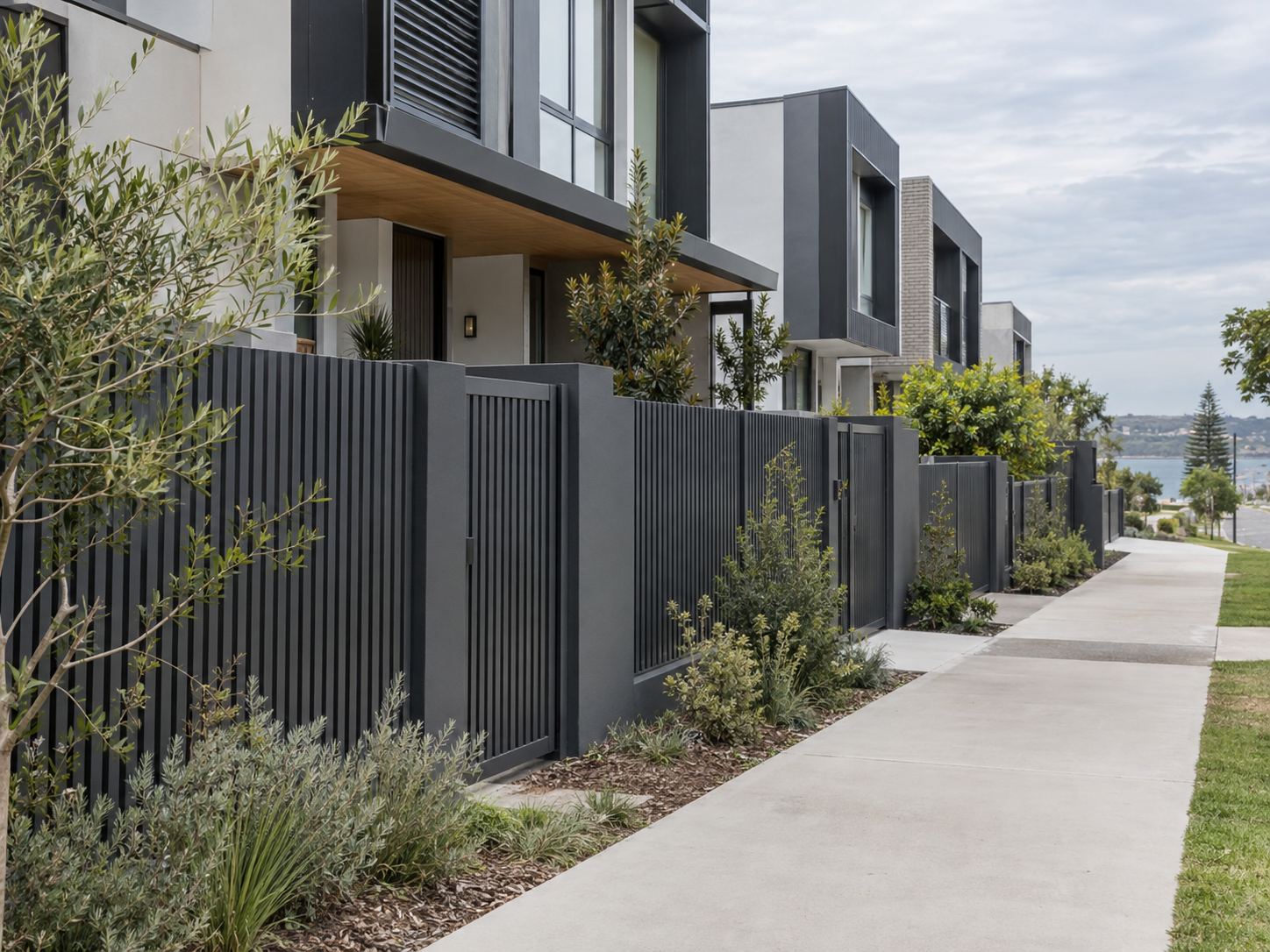 Modern aluminium slat fencing on a Central Coast home