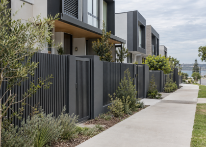 Modern aluminium slat fencing on a Central Coast home
